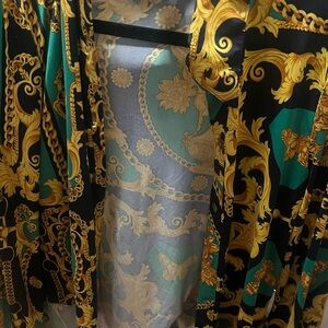Elegant Black and Gold Baroque Print Dress